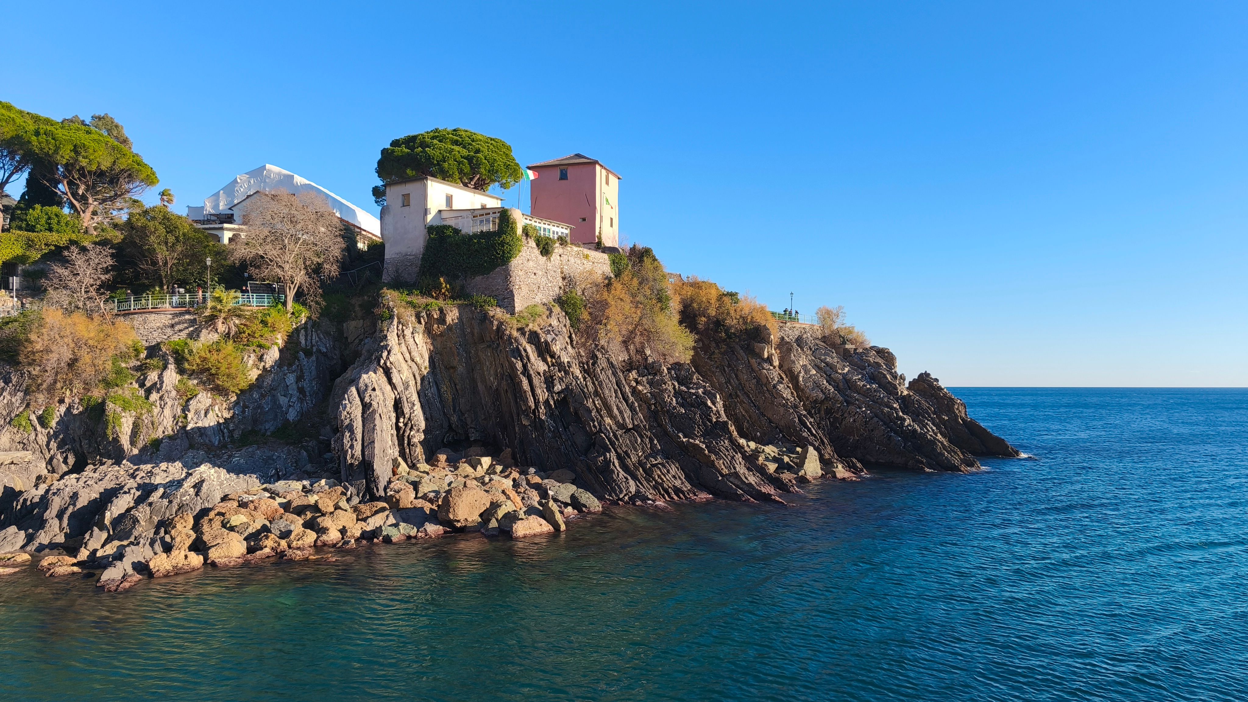 Cliffside homes overlooking the Ligurian Sea in Genoa