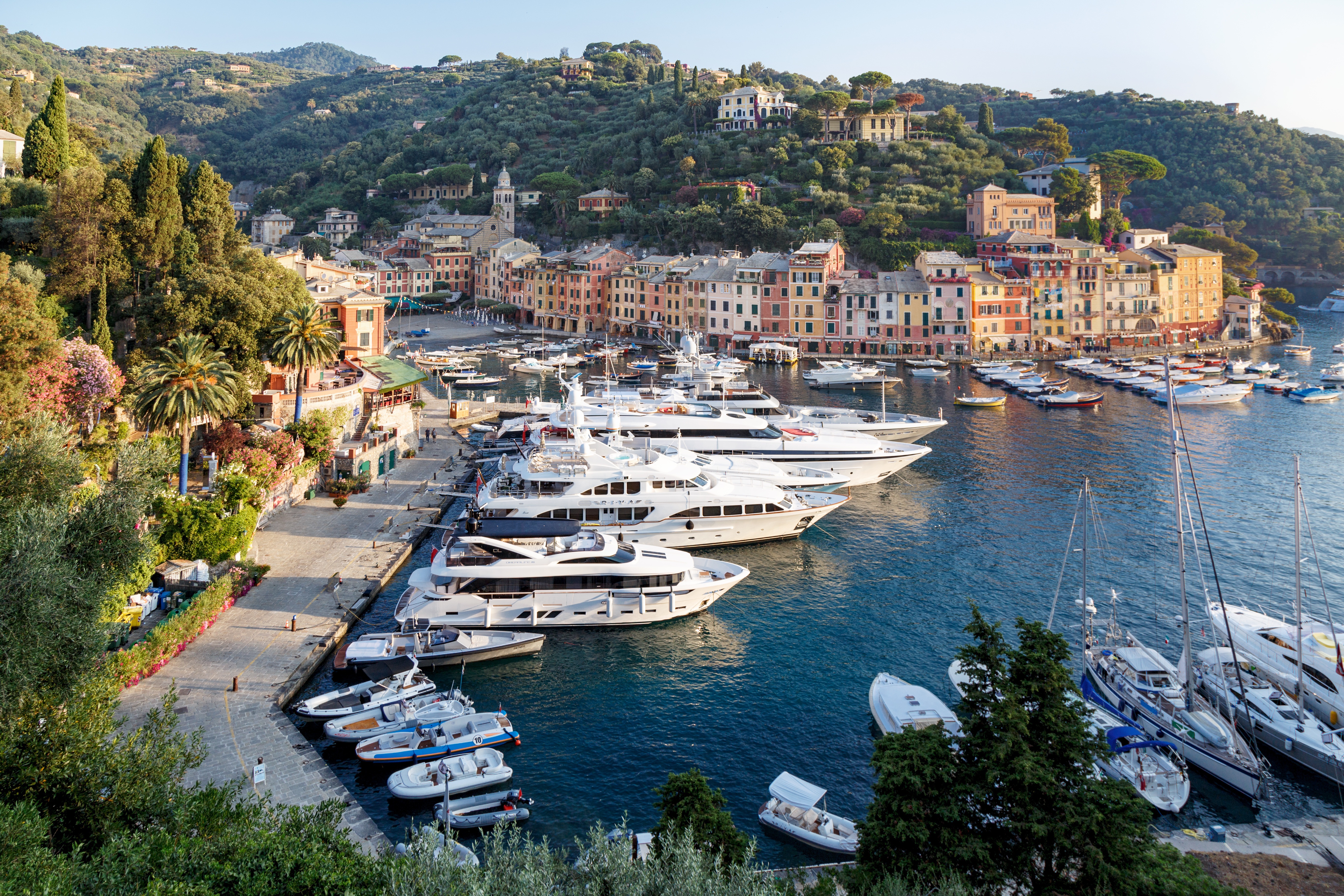 Portofino harbour on the Ligurian Riviera, with yachts and hillside villas